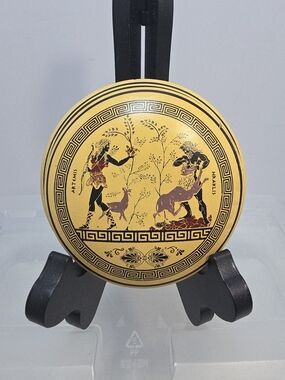 Vintage Greek Mythology Trinket Box Artmis Heraklis Made In Greece (C5)